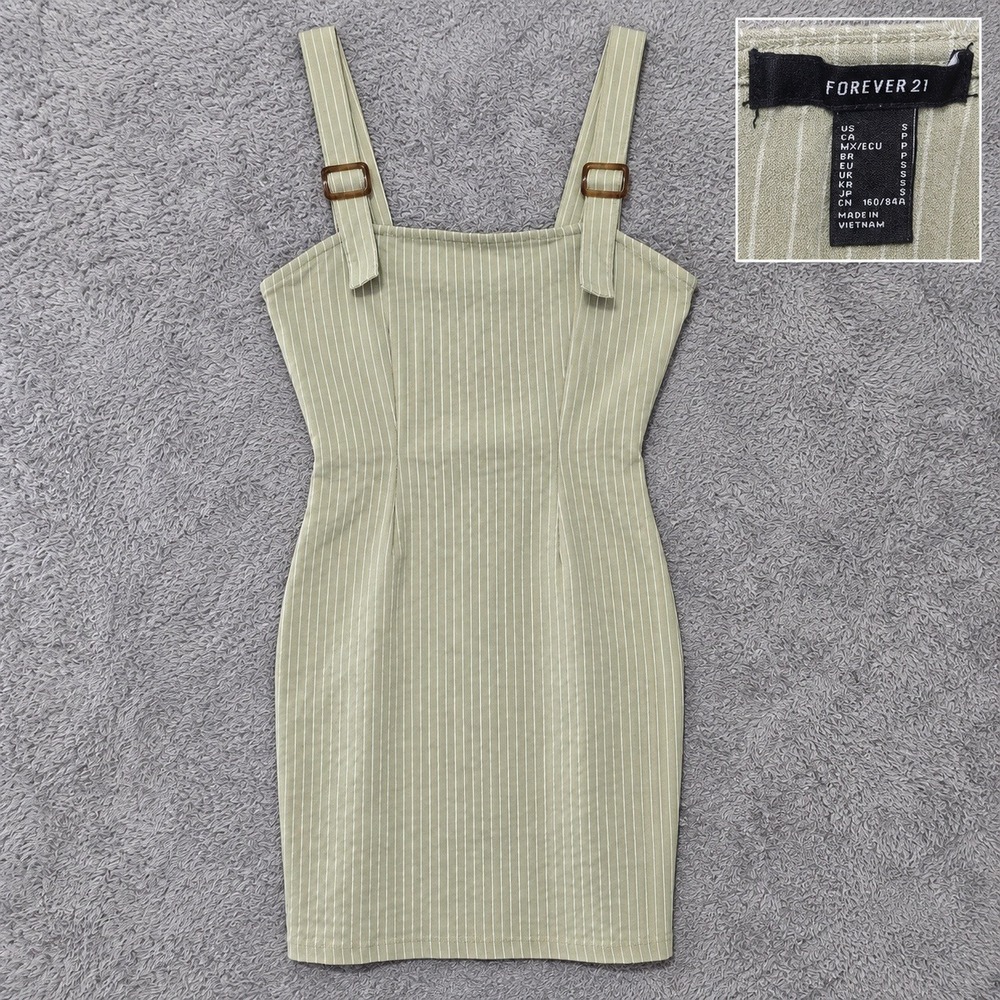 Forever 21 Pinstripe Mini Dress Sage Green Buckle Strap Small